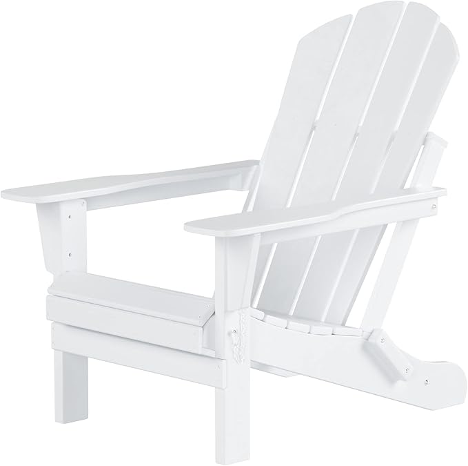 WO Home Furniture Adirondack Chairs Table Set of 3 PCS Outdoor Folding Chairs Coffee Table Weather/UV Resistant for Lawn, Garden, Bon Fire, Balcony (White)