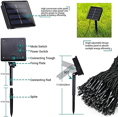 Solar Christmas Lights Outdoor, 98.4ft 300 LED Solar Fairy String Lights, 8 Modes Waterproof Christmas Lights for Garden, Patio, Bush, Home, Party, Wedding, Holiday, Tree Decorations (Warm White)