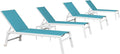 PURPLE LEAF Oversize Outdoor Chaise Lounge Set of 4 Outdoor White Aluminum Lounge Chairs with Side Table and Wheels Patio Lounge Chair for Yard Pool Deck, Turquoise