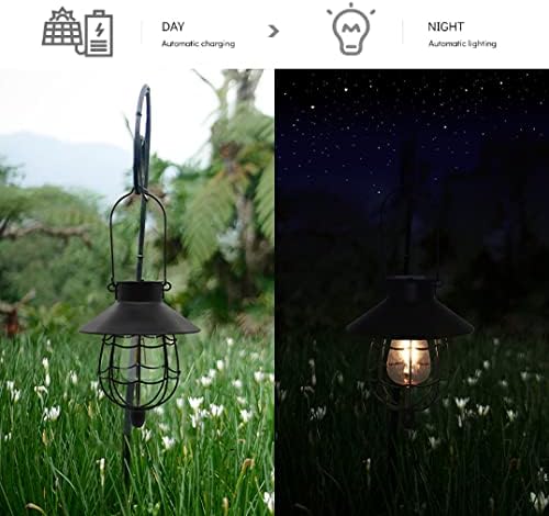 YAKii 12 Pack Solar Lantern Hanging Waterproof Outdoor Metal Solar Lamp with Warm White Light Decorate for Yard Garden Pathway Patio Porch Decor (Black)
