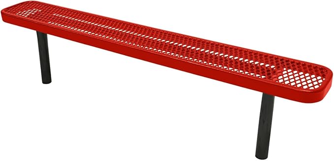 Coated Outdoor Furniture Heavy-Duty Outdoor Bench Thermoplastic Coated, Expanded Metal, Commercial-Grade Seating, Made in America (Inground Without Back, 6 Ft, Red)
