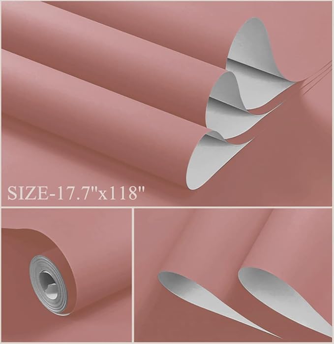 Dimoon 394''x17.7'' Pink Peel and Stick Wallpaper Contact Paper Modern Self Adhesive Wall Paper Removable Renter Friendly Textured Solid Color Shelf Cabinet Vinyl Roll (394''x17.7'',Rose Pink)