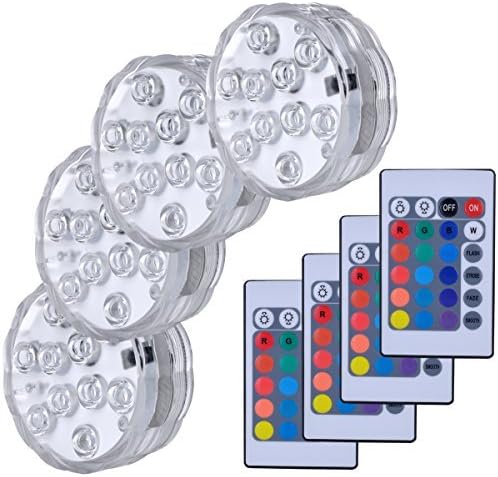 Submersible Led Lights, Submersible Waterproof RGB Change Remote Controlled Submersible Led Lights for Pond Pool Fountain Aquarium Vase Hot Tub Bathtub Fish Tank Party Halloween (4 Pack)