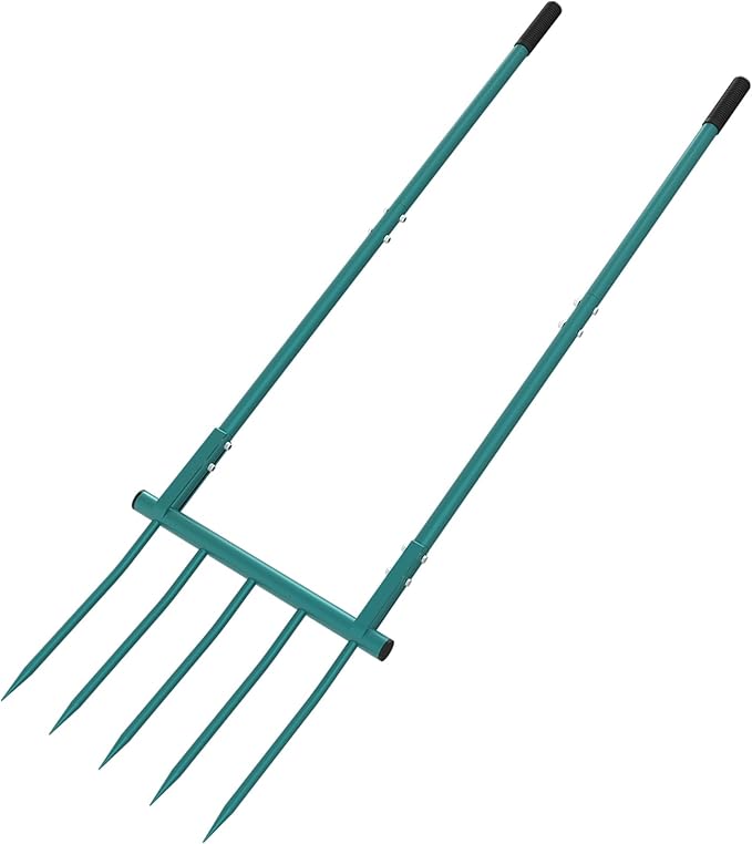 Broad Fork Garden Tool, 5 Tines 20 in Broadfork Hand Tiller, 55 inch Heigh Pitch Fork, Ergonomic U-Shaped Design, Spading Digging Fork for Gardening, Cultivating, Aerate Clay Soil for Farm