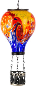 Starsoul Solar Hot Air Balloon Lantern with Flame Tie-Dye Style Hot Air Balloon Lamp Glass Outdoor Solar Hanging Lantern Waterproof for Garden Yard Patio