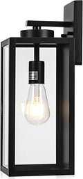 Outdoor Wall Light Fixture, Large 16" Exterior Black Lantern Waterproof, Farmhouse Porch Sconce Lighting with Glass, Modern Wall-Mounted Outside Lights for House, Garage, Patio Lamp