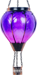 Starsoul Purple Hot Air Balloon Solar Lantern with Flickering Flame Light Glass Solar Powered Hot Air Balloon Lamp Waterproof Hanging Hot Air Balloon Led Lights