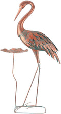 42'' Crane Garden Statue, Heron Outdoor Statue & Sculpture with Lotus Leaf, Metal Heron Yard Art Decor for Garden, Yard, Lawn, Pond (Brown & Blue)