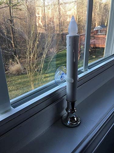 DRomance 9" Flameless Window Taper Candles Battery Operated with 8-Key Remote and Timer, 4 Pack White Christmas Holdiay Window Candles with Silver Holders, Suction Cups and AA Batteries Included