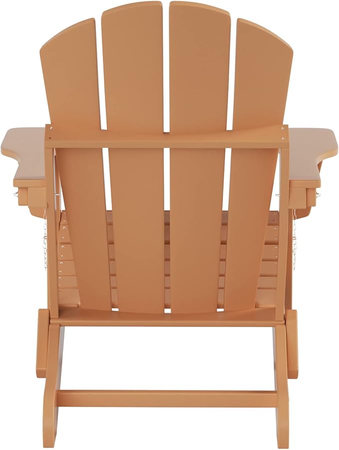WO Home Furniture Adirondack Chairs Table Set of 3 PCS Outdoor Folding Chairs Coffee Table Weather/UV Resistant for Lawn, Garden, Bon Fire, Balcony (Teak)