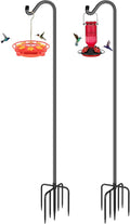 FEED GARDEN Adjustable Shepherd Hook Bird Feeder Pole with 7 Prongs Base, 108 Inch Tall 5/8 Inch Thick, Heavy Duty Outdoor Garden Poles for Hanging Bird Feeders, Plant Baskets, Black (2 Pack)