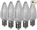 Set of 25 C9 White Faceted Cover Led Replacement Light Bulbs, Dimmable High Brightness E17 Christmas Decorative String Lights for Outdoor Holiday Decoration (White)