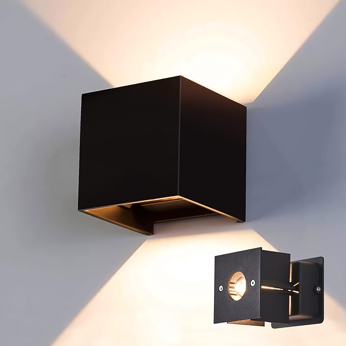LANFU LED Aluminum Wall Lamp IP65 Waterproof, Black Modern Fashion Square Wall Lamp Wall Type Replaceable Bulb