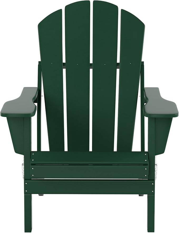 WO Home Furniture Adirondack Chairs Table Set of 3 PCS Outdoor Folding Chairs Coffee Table Weather/UV Resistant for Lawn, Garden, Bon Fire, Balcony (Dark Green)