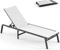 Chaise Lounge Outdoor, Foldable Aluminum Pool Lounge Chairs with 5 Positions Recliner - Free Assembly - Patio Chaise Lounge Chair for Poolside, Beach, Yard (White)