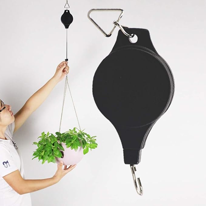 Pack Plant Hook Pulley, Retractable Plant Hanger Easy Reach Hanging Flower Basket for Garden Baskets Pots and Birds Feeder Hang High up and Pull Down to Water Or Feed (White 6Pack)