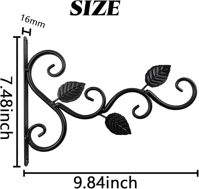 NSBELL Plants Hangers Outdoor Indoor Decor, Wall Hooks for Hanging Plant Bracket, Plant Hooks for Bird Feeder, Wind Chime, Lights, Lanterns (Black-2PCS)