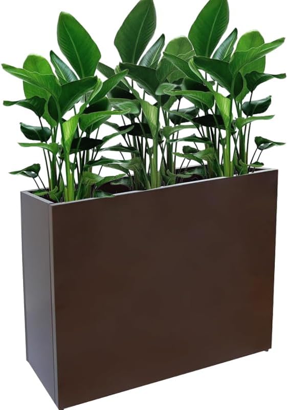 Metal Tall Long Planter Box Large Rectangular Planter Flower Pot with Drainage Holes for Indoor Outdoor Deck Porch Garden Home Patio Front Door (Espresso, S)