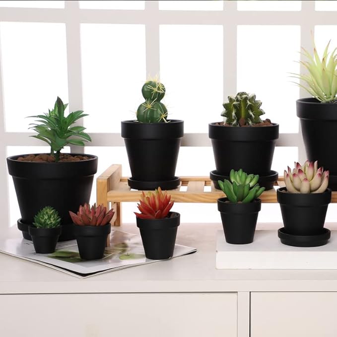 Yishang 72 pcs Small Mini Black Clay Pots, 2.5'' Terracotta Pot Clay Ceramic Pottery Planter,Cactus Flower Terra Cotta Pots,Succulents Nursery Pots,with Drainage Hole,Great for Crafts,Wedding Favor
