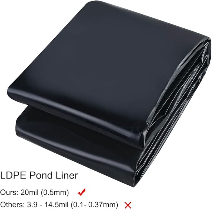 10 x 13 Feet Pond Liner, 20 Mil Pond Liners for Outdoor Ponds, Black LDPE Pond Liner for Waterfall, Fish Koi Ponds, Garden Fountain