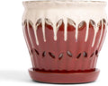 rePotme 6 inch Pinwheel Fluted Ceramic Plant Pot (Cream Over Garnet) - Includes Free 6 inch Slotted Pot Liner - Great for Orchids, Succulents, and All Indoor Plants