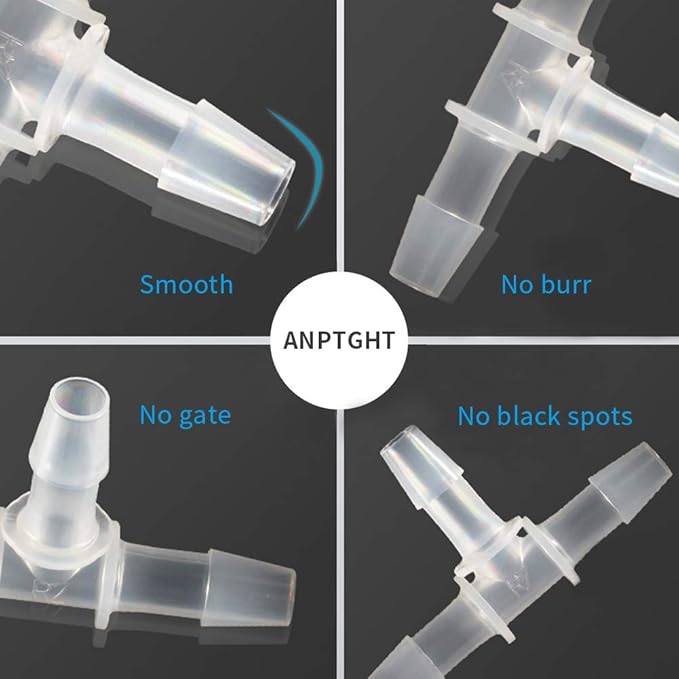 1/4" Tee Fitting Equal Barb 3 Way Hose Barb Fitting Splicer Joint Mender Adapter Union Fitting for Fuel Gas Liquid Air (Pack of 5)