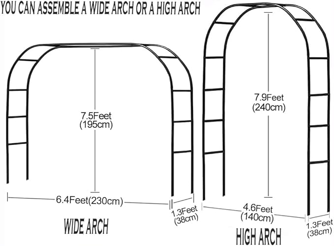 Adorox Metal Garden Arch Trellis for Climbing Plants 7.8ft Outdoor Arch Wedding Halloween Christmas Vine Trellis Pumpkin Archway Assemble Freely 2 Sizes Gold