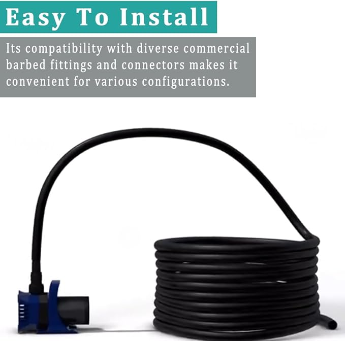 Black Vinyl Tubing 1/4” ID × 3/8” OD - 50 Feet PVC Flexible Plastic Tube Hybrid Hose, Transfer Water Air Oil for Pond Fountain Garden, Non-toxic and BPA free