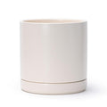 D'vine Dev 8 Inch Ceramic Planter Pot with Drainage Hole and Saucer, Indoor Cylinder Round Planter Pot, Oatmeal, 94-O-D-8