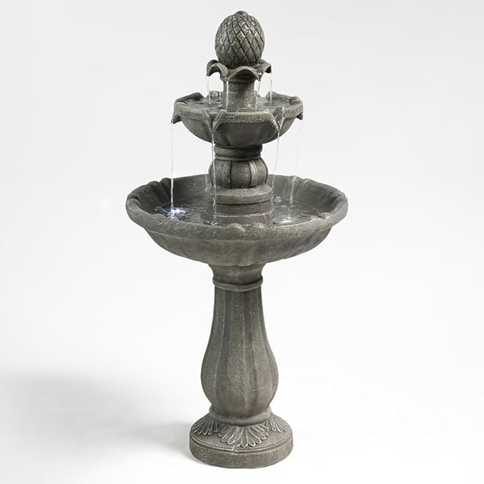 Outdoor Water Fountain –42.2 in. Tall Large Floor-Standing Outside Fountains with 3 Tier Elegant Waterfall Feature for Garden, Yard, Patio, Home Decor (Grey)