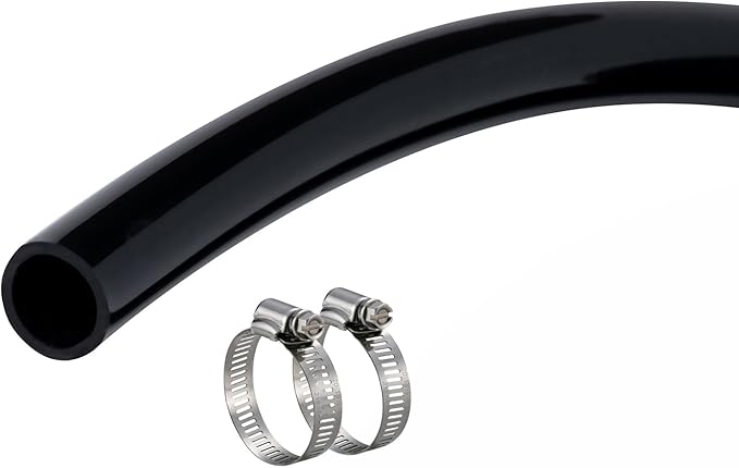 3/8" id - 100ft Black Vinyl Tubing Flexible PVC Tube Hybrid Hose Transfer Water Fuel Gas for Pond Fountain Garden Waterfall, Durable and Safe, with 2 Hose Clamps