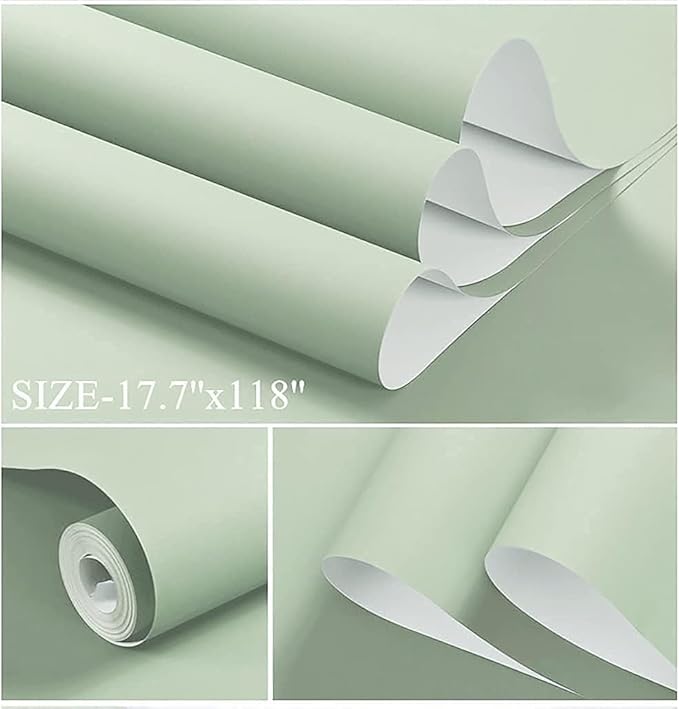 Dimoon 236''x17.7'' Green Peel and Stick Wallpaper Contact Paper Modern Self Adhesive Wall Paper Removable Renter Friendly Textured Solid Color Shelf Cabinet Vinyl Roll (236''x17.7'',Light Green)