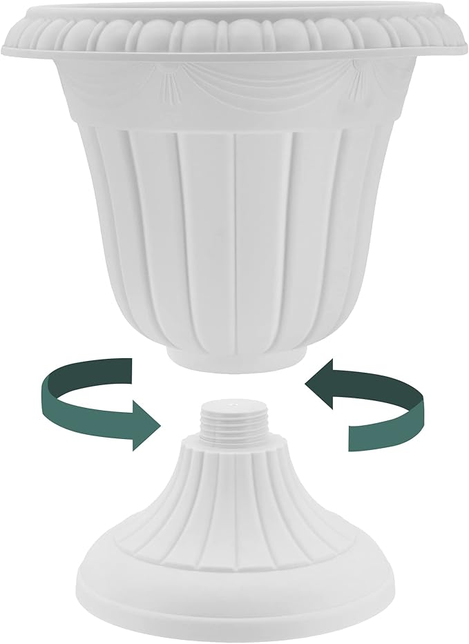 PL00GY Classic Traditional Plastic Urn Planter Indoor/Outdoor, 16" x 18", Gray