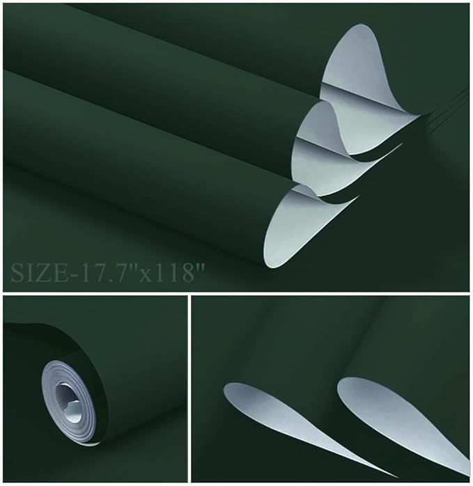 Dimoon 110''x17.7'' Dark Green Peel and Stick Wallpaper Contact Paper Modern Self Adhesive Wall Paper Removable Renter Friendly Textured Solid Color Cabinet Vinyl Roll (110''x17.7'',Emerald Dark)