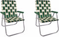 Lawn Chair USA - Outdoor Chairs for Camping. Made with Lightweight Aluminum Frames and UV-Resistant Webbing. Folds for Easy Storage 2- Pack (Charleston with Green Arms, Magnum)