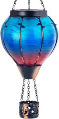 Starsoul Blue Hot Air Balloon Solar Lantern Glass Solar Hot Air Balloon Flickering Flame Hanging Garden Light Waterproof Solar Lamp Hot Air Balloon Garden Yard Farmhouse Decor