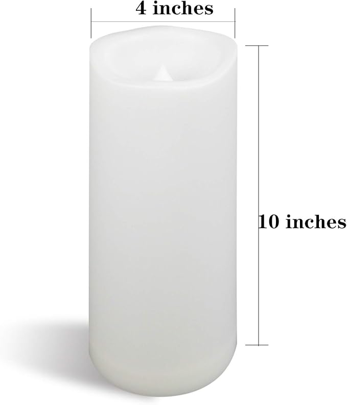 CANDLE CHOICE Waterproof Outdoor Battery Operated Flameless Candles with Timer Large Plastic Resin Bright Flickering Electric LED Pillars Lantern Garden Wedding Christmas Decorations 4”(D)x10”(H) 2PCS