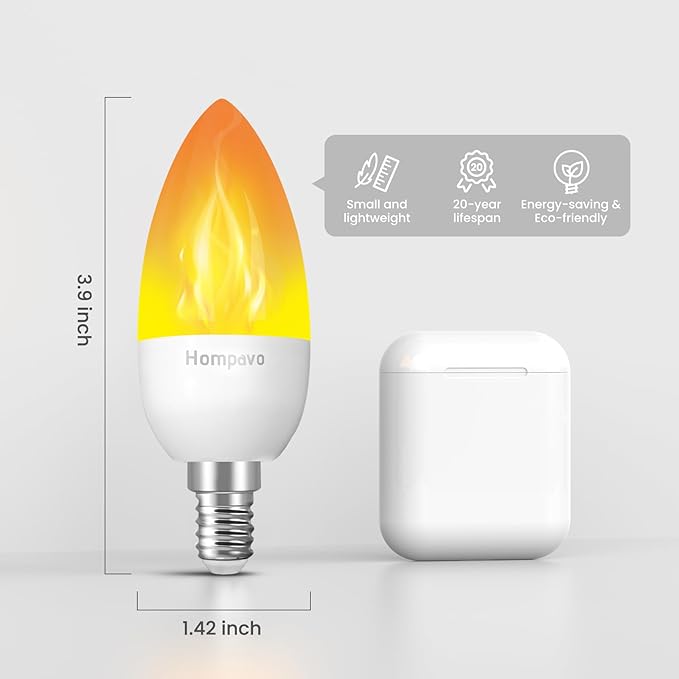 Hompavo 【Upgraded】 LED Flame Light Bulbs, 3 Modes Flickering Light Bulbs, E12 Chandelier Base Candle Fire Light Bulb for Halloween, Christmas, Party, Porch, Indoor & Outdoor Home Decoration - 6 Pack