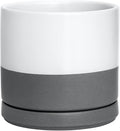 D'vine Dev Ceramic Planter Pot with Drainage Hole and Saucer, Indoor Cylinder Round Flower Pot, 4.6 Inch, White/Speckled Grey, 94-O-B-6