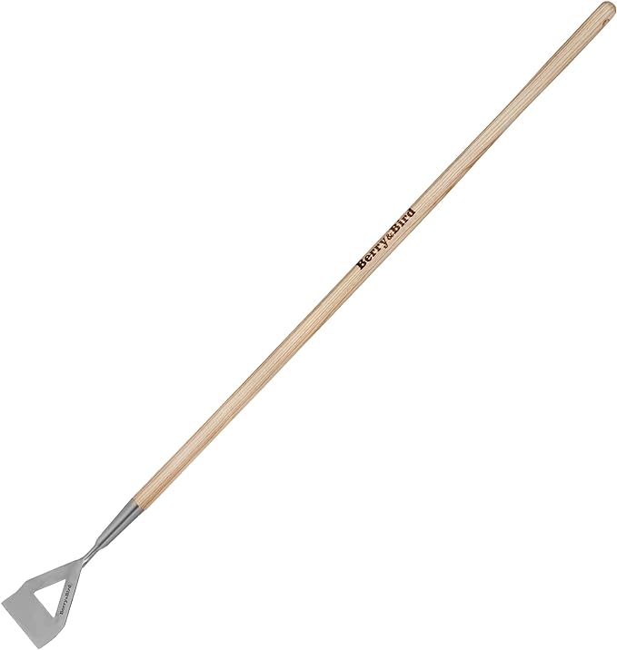 Berry&Bird Dutch Hoe for Weeding，63'' Stainless Steel Garden Weed Hoe with Long Wooden Handle,Heavy Duty Scuffle Hoe Manual Weeder Tool for Gardening Moss Removal Cutting Grass Soil Loosening & Edging