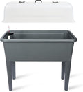 Dexceder 13.2 Gallon Self Watering Raised Garden Bed with Ventilation Transparent Lid Greenhouse, Deepen Vegetable Flower Box Planter Pot with Removeble Legs & Water Level Indicator (Deep Gray)