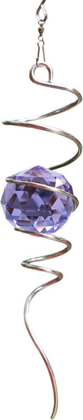 Fonmy Gazing Ball Spiral Tail -Decorative Wind Spinner Sun Catcher Rainbow Maker 11 inch Tail and 2 inch Purple Crystal Orb. Indoor Outdoor Garden Decoration -13 inch Height
