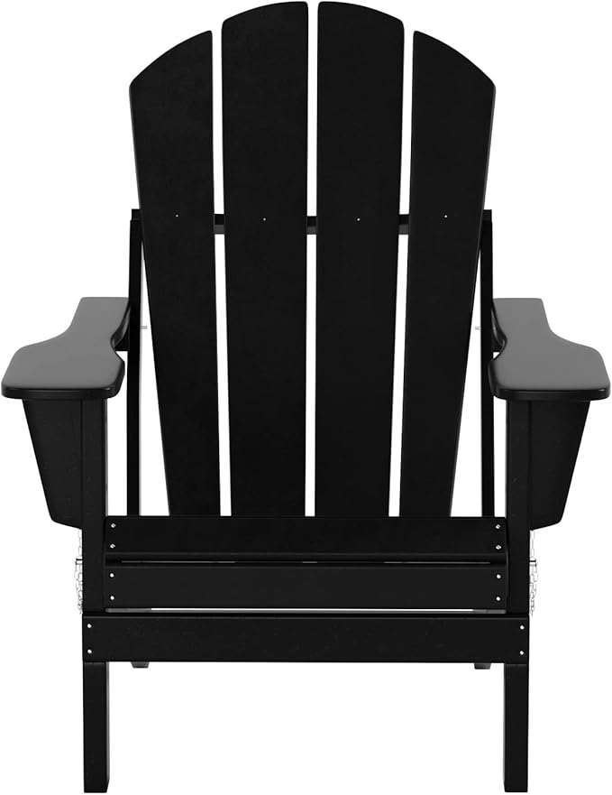WO Home Furniture Adirondack Chairs Table Set of 3 PCS Outdoor Folding Chairs Coffee Table Weather/UV Resistant for Lawn, Garden, Bon Fire, Balcony (Black)