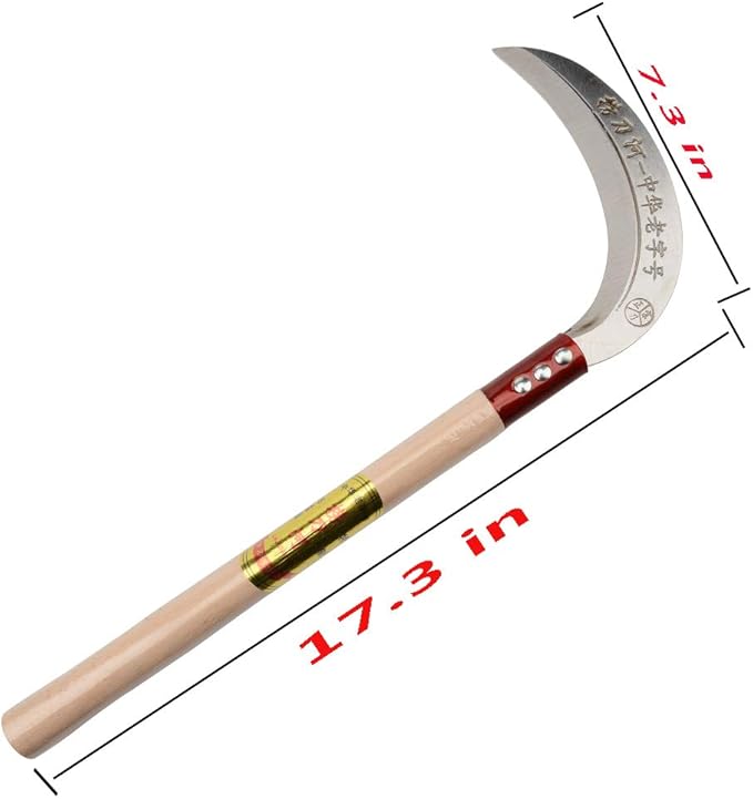 KEYI Steel Grass Sickle,Clearing Sickle,Manganese Steel Blade/Hardwood Handle Hand held Sickle Tool - Multipurpose Gardening Weeding Grass Sickle and Farming Portable Safety Sickle