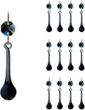 12pcs Raindrop Crystal Chandelier Prisms Parts, 53mm Hanging Crystals Beads for Chandeliers, Home Decoration (Transparent Black)