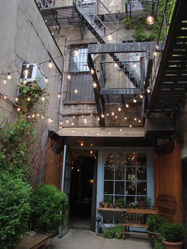 Hometown Evolution, Inc. E26 Outdoor Commercial String Lights with Suspended Socket for Weatherproof Heavy Duty Vintage Outside Lighting (S14 LED Plastic, 50 Foot 25 Socket)