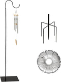 Liitrton 62.6 Inch Shepherds Hooks for Outdoor, Adjustbale Hummingbird Feeder Stand Bird Feeder Pole Wind Chime Stand with Flat Base, 4 Prongs Base and Water Weight Bag