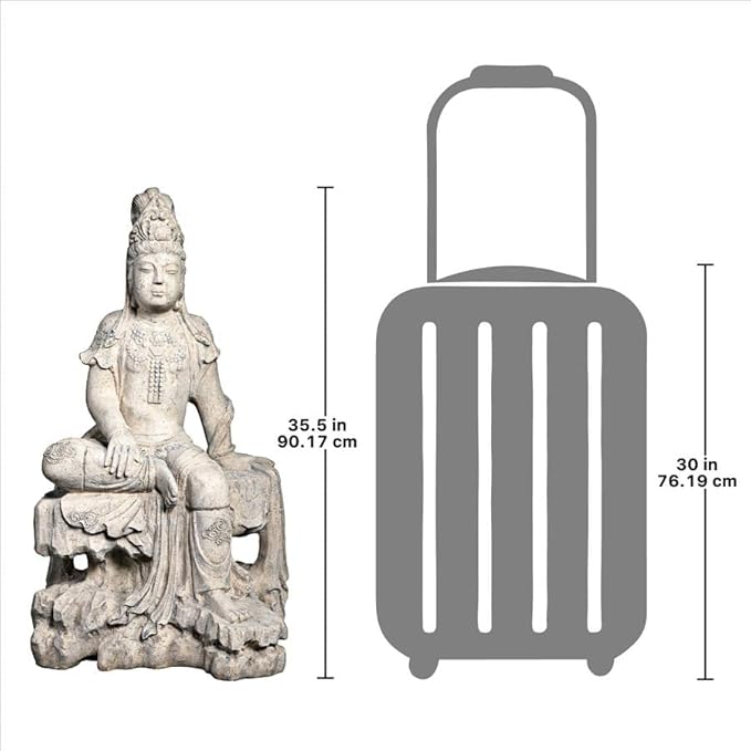 Design Toscano Resting Guan-Yin Patroness of Compassion Asian Decor Outdoor Garden Statue, 35 inch Tall, Fiberglass Cast Stone Resin, Limestone Finish