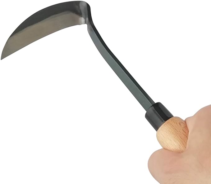 Japanese Gardening Weeding Sickle Nejiri Kama Sharp Steel Blade and Wood Handle