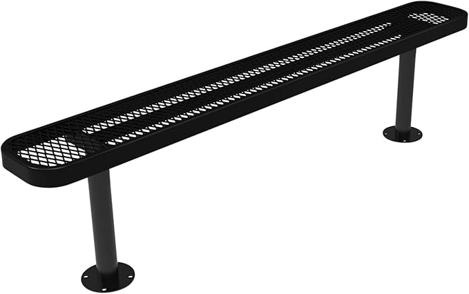 Coated Outdoor Furniture Heavy-Duty Outdoor Bench Thermoplastic Coated, Expanded Metal, Commercial-Grade Seating, Made in America (Surface Without Back, 6 Ft, Textured Black)